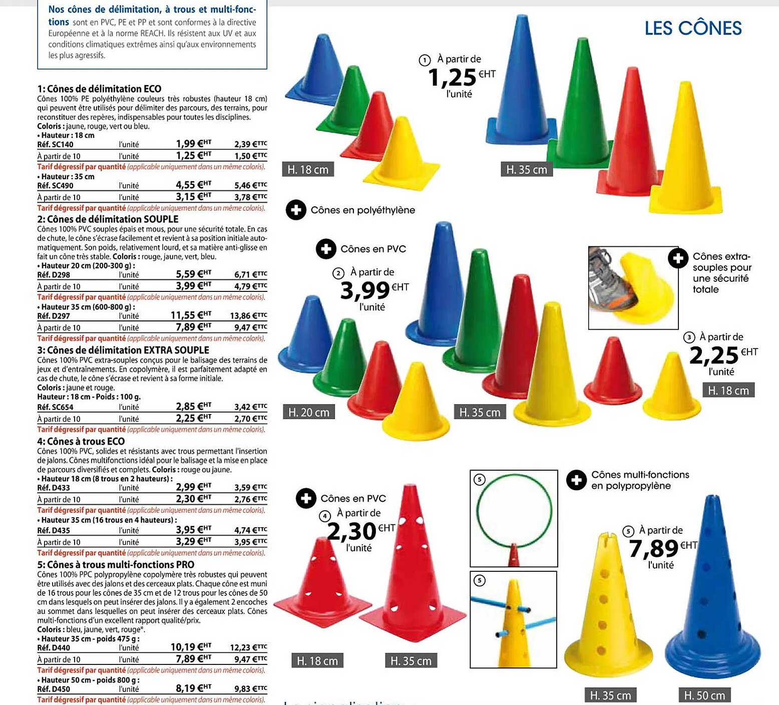 cônes de délimitation eco, cônes de délimitation souple, cônes de délimitation extra souple, cônes à trous eco, cônes à trous multifonctions pro
