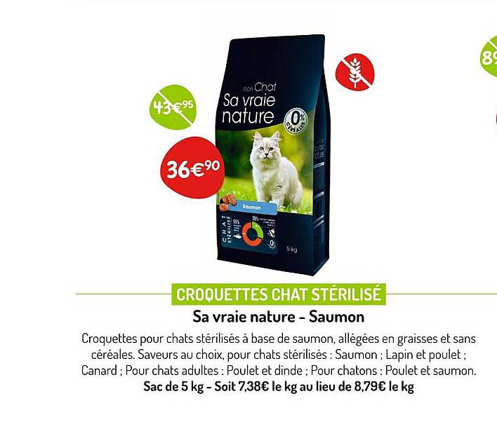 croquettes chat stérilisé sans vraie nature - saumon