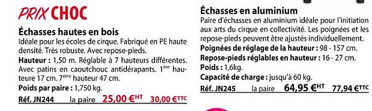 échasses hautes en bois, échasses en aluminium