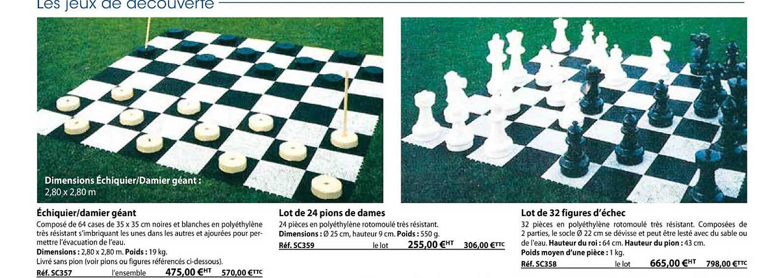 échiquier-damier géant, lot de 24 pions de dames, lot de 32 figures d'échec