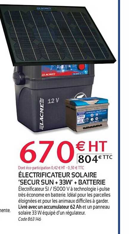 électrificateur solair 'secur sun + 33w' + batterie