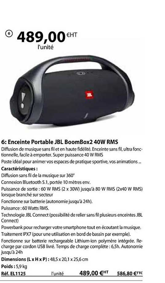 enceinte portable jbl boombox 2 40w rms