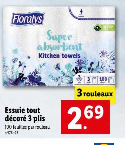 essuie tout décoré 3 plis floralys