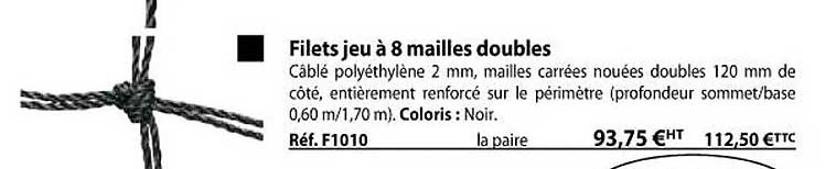 filets jeu à 8 mailles doubles