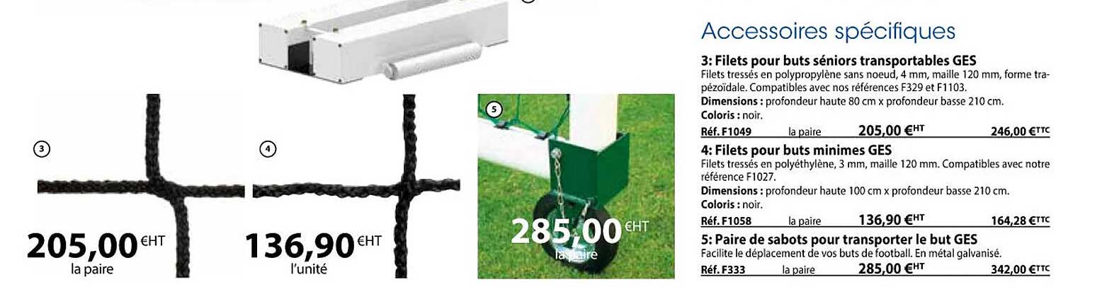 filets pour buts séniors transportables gse, filets pour buts minimes ges, paire de sabots pour transporter le but ges