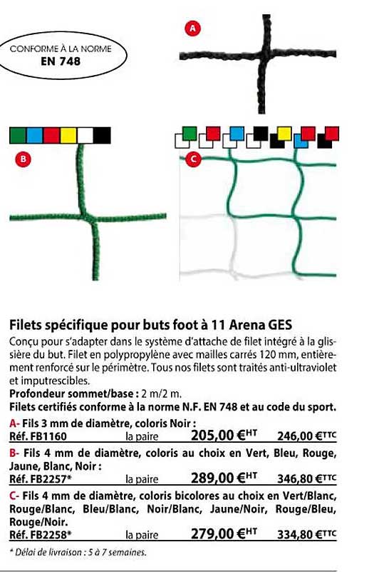filets spécifique pour buts foot à 11 arena ges