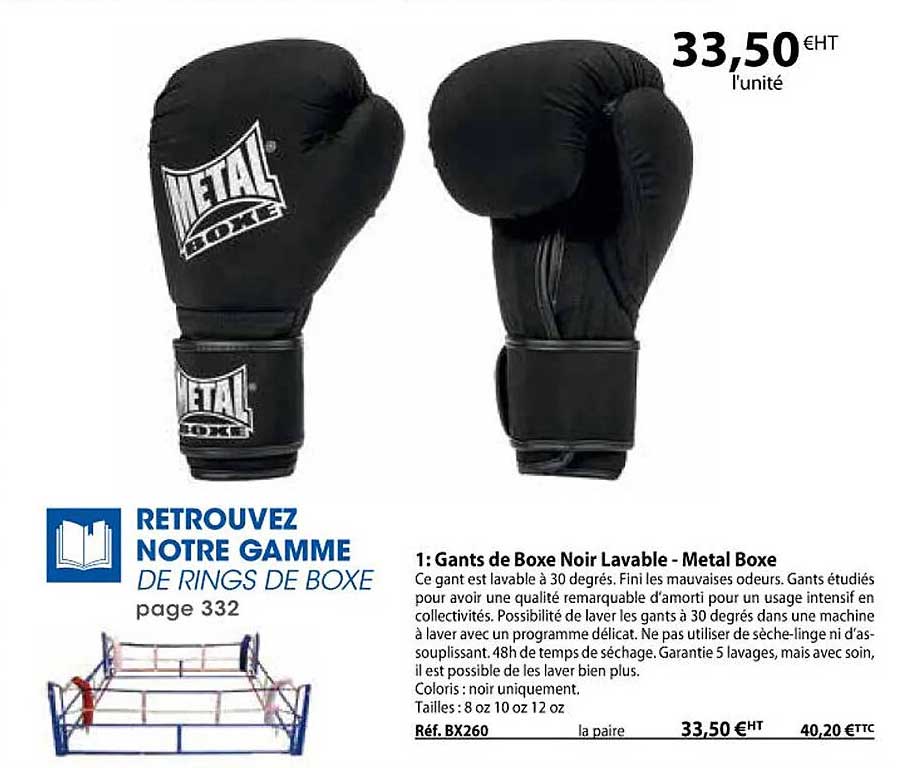 gants de boxe noir lavable - metal boxe