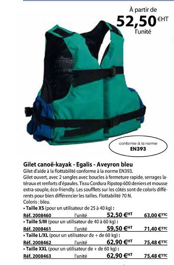 gilet canoë-kayak - egalis - aveyron bleu