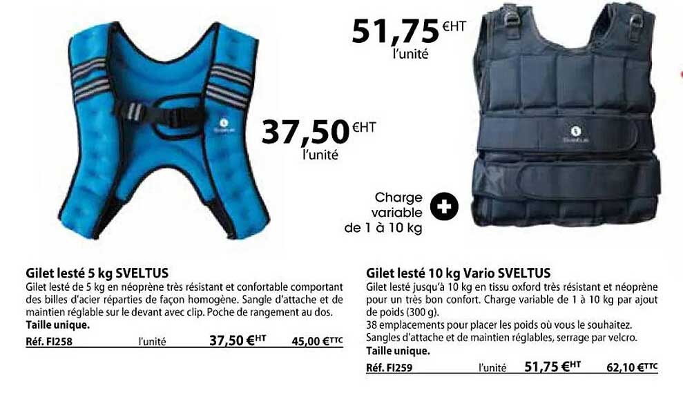 gilet lesté 5 kg sveltus, gilet lesté 10 kg vario sveltus