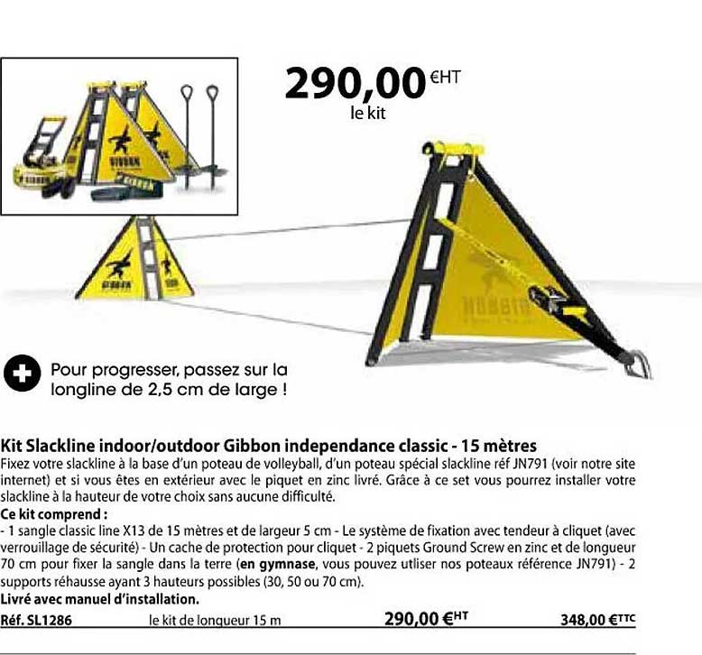 kit slackline indoor-outdoor gibbon indépendance classic - 15 mètres