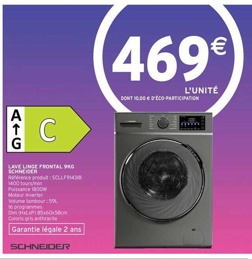 lave linge frontal 9kg schneider