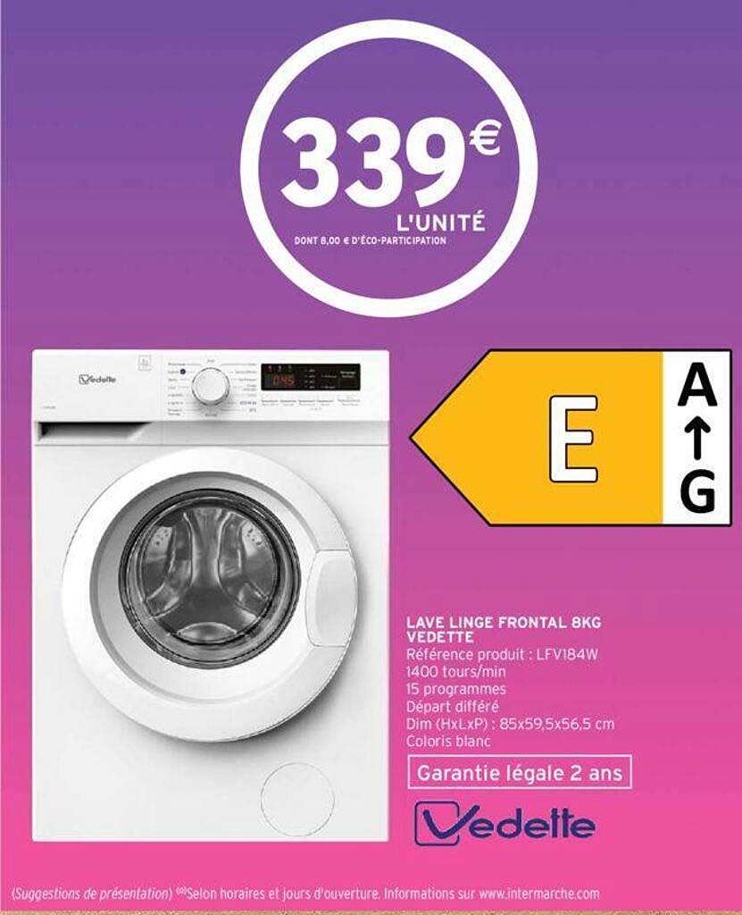 lave linge frontal 8 kg vedette