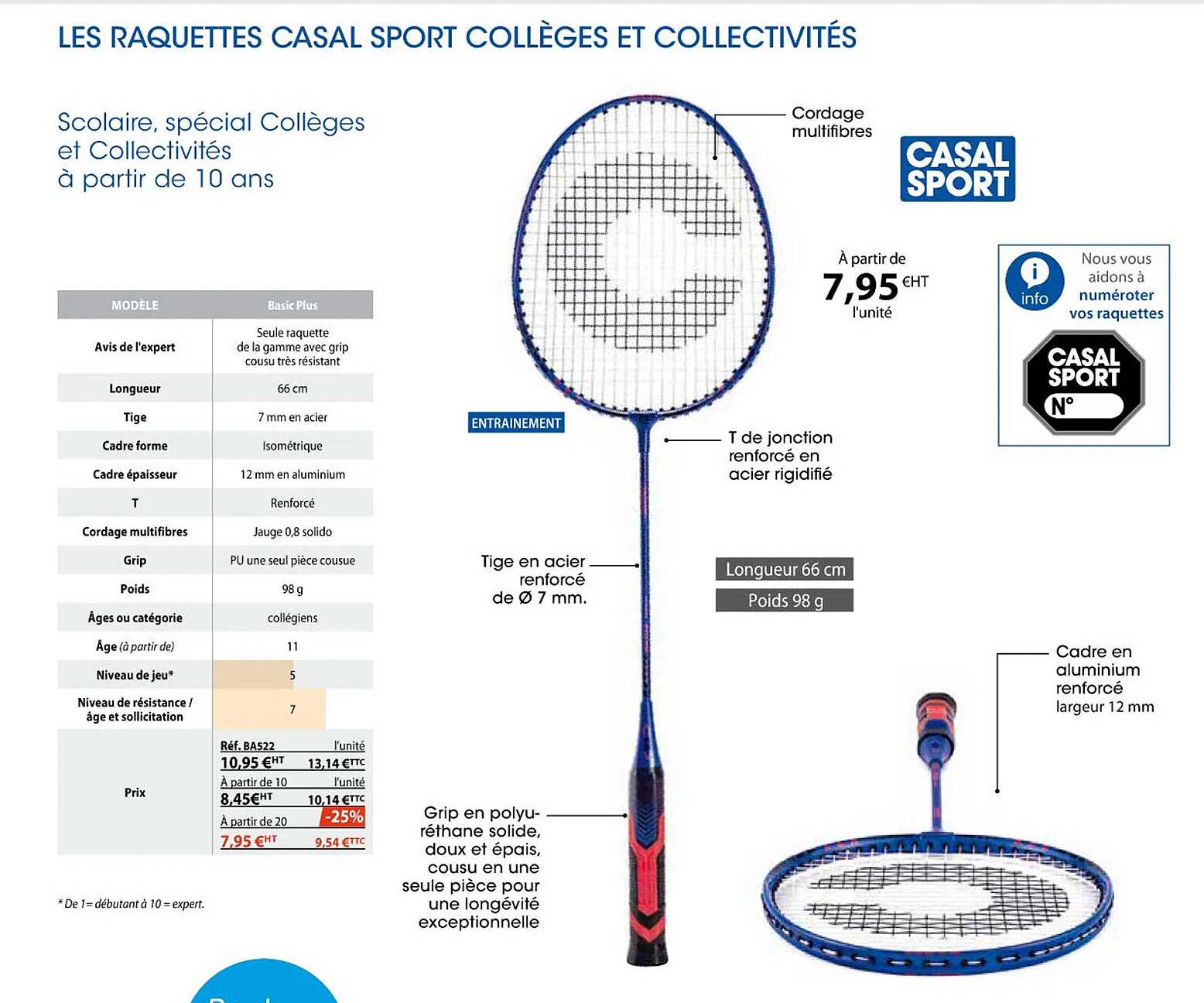 les raquettes casal sport collèges et collectivités