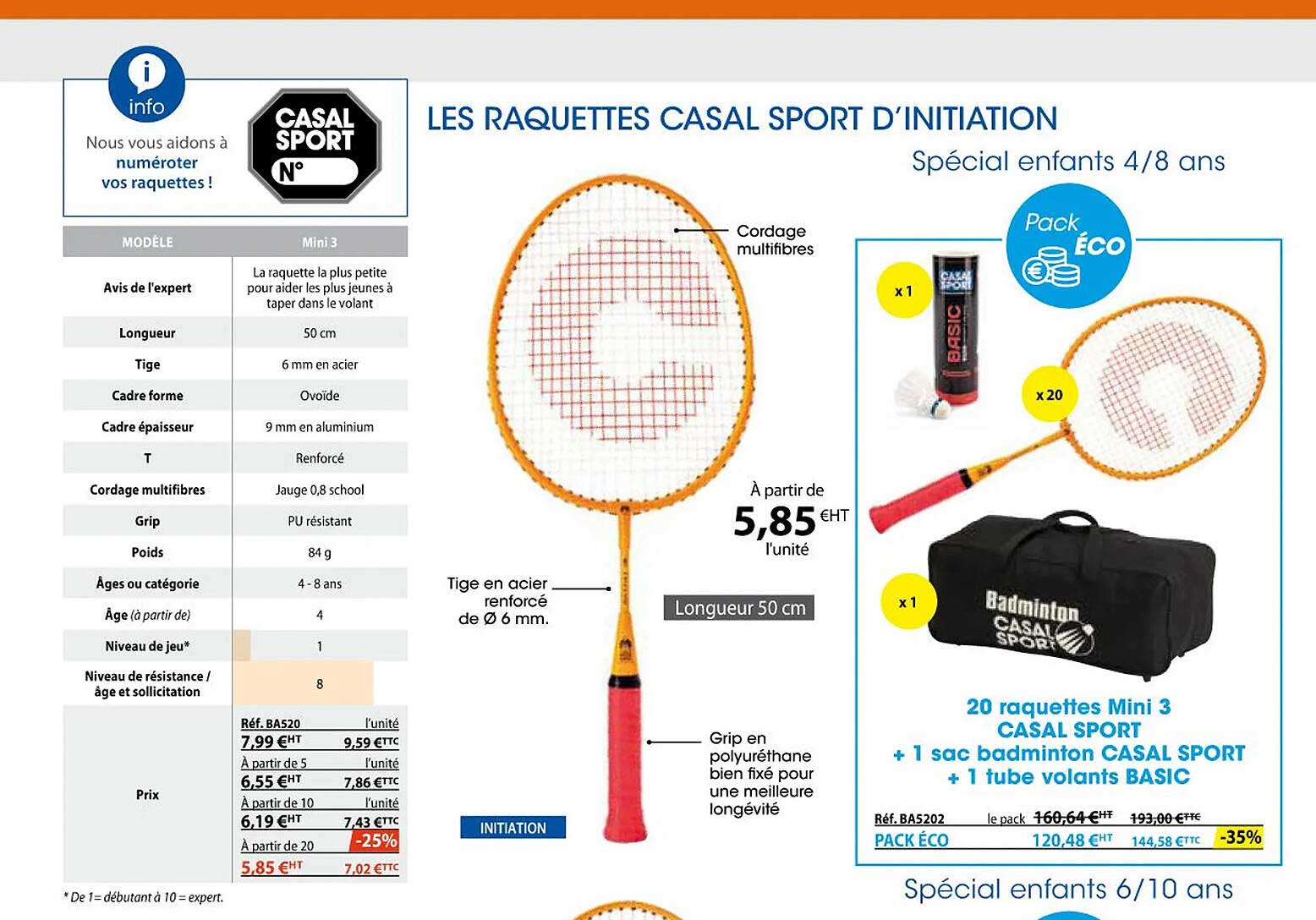 les raquettes casal sport d'initiation
