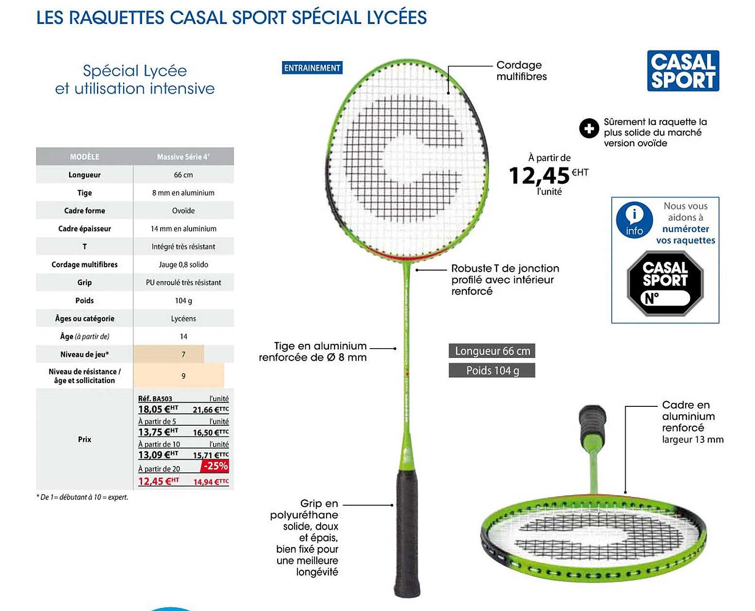 les raquettes casal sport spécial lycées