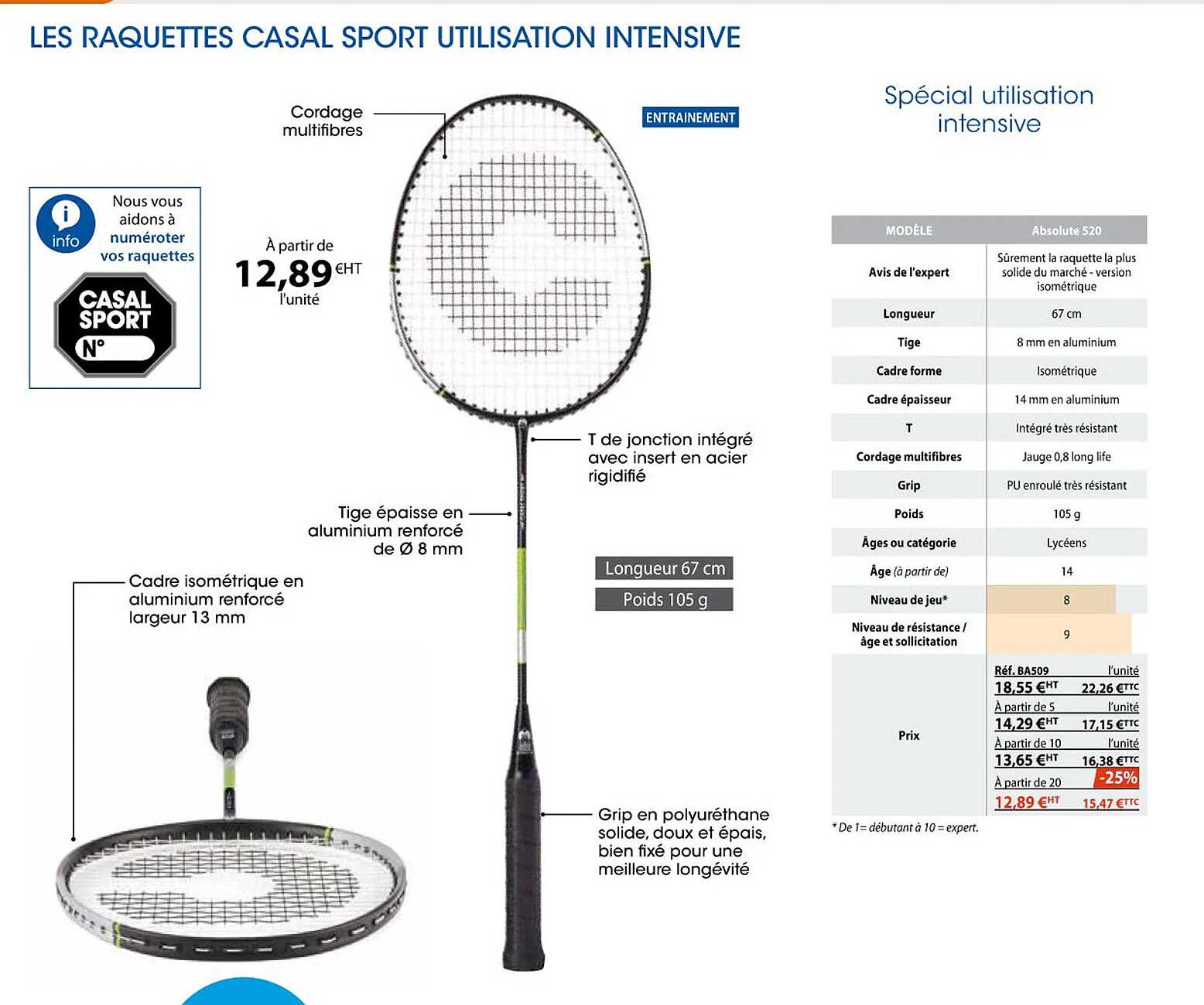 les raquettes casal sport ulilisation intensive