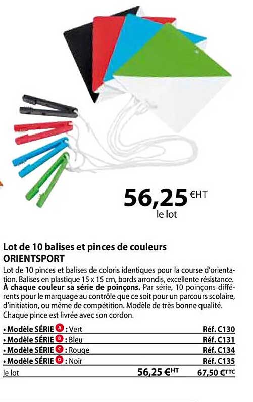 lot de 10 balises et pinces de couleurs orientsport