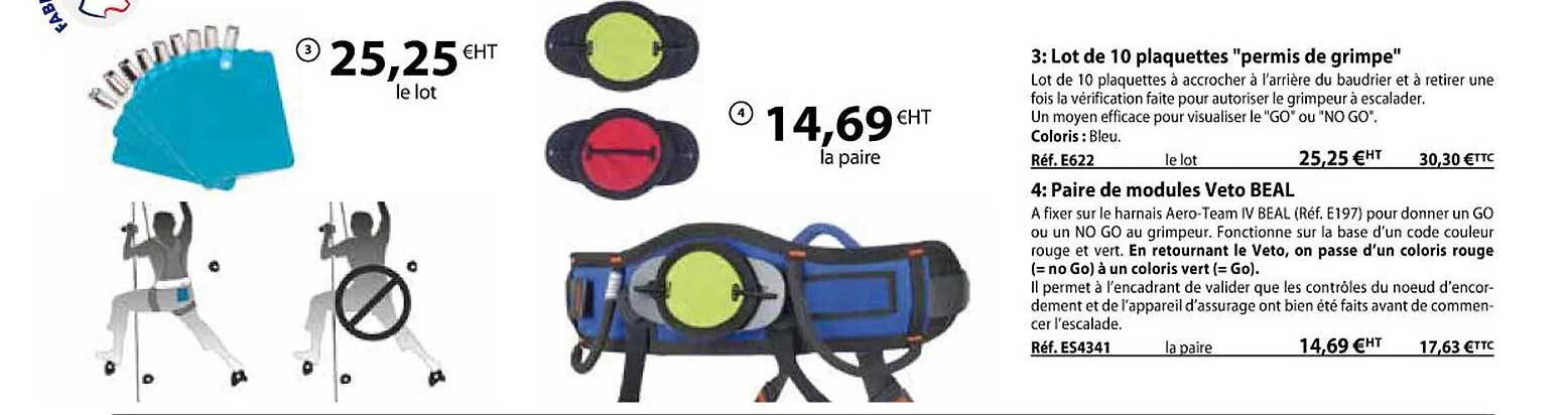 lot de 10 plaquettes "permis de grimpe", paire de modules veto beal