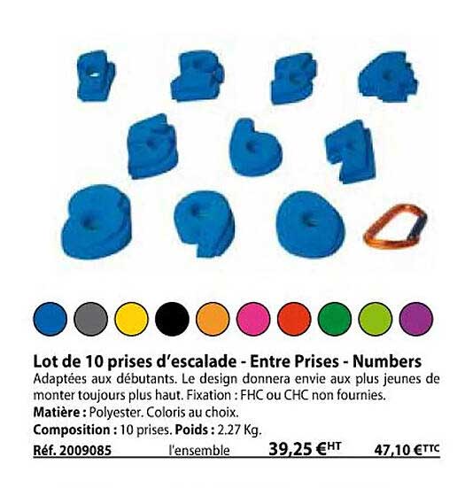 lot de 10 prises d'escalade - entre prises - numbers