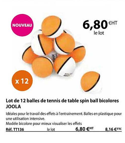 lot de 12 balles de tennis de table spin ball bicolores joola
