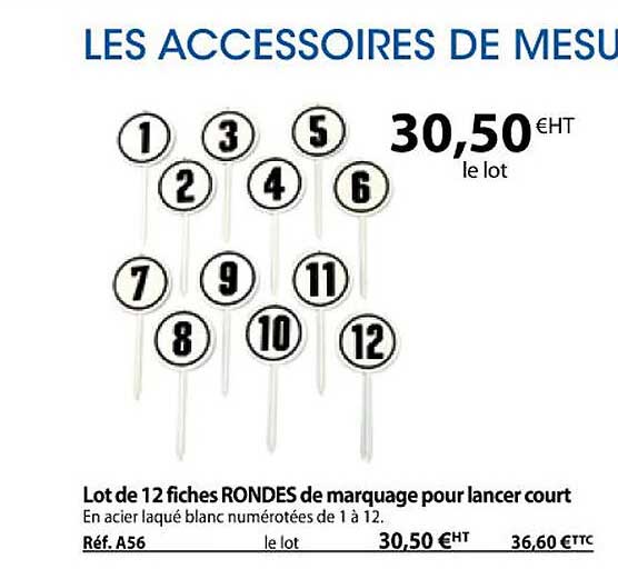 lot de 12 fiches rondes de marquage pour lancer court