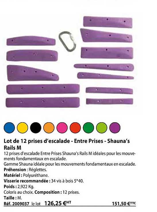 lot de 12 prises d'escalade - entre prises - shauna's rails m