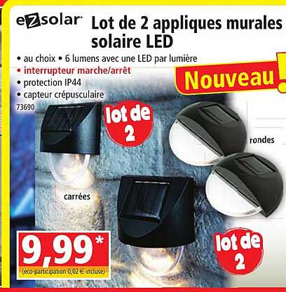 lot de 2 appliques murales solaire led ezsolar