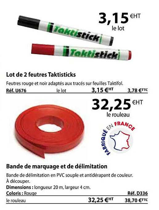 lot de 2 feutres taktisticks, bande de marquage et de délimitation