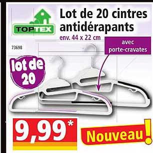 lot de 20 cintres antidérapants toptex