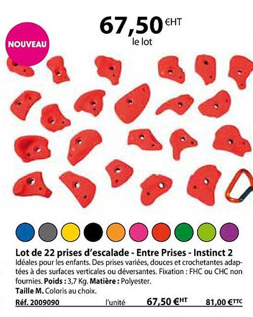 lot de 22 prises d'escalade - entre prises - instinct 2