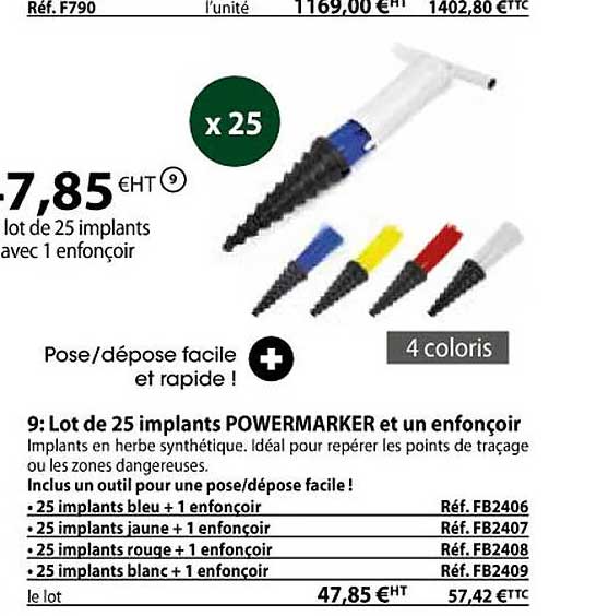 lot de 25 implants powermarker et un enfonçoir