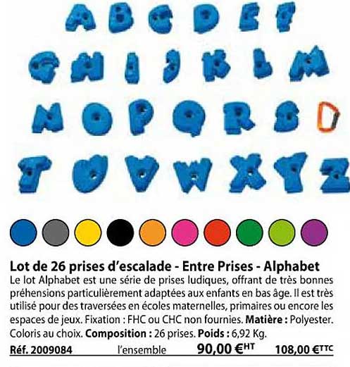 lot de 26 prises d'escalade - entre prises - alphabet