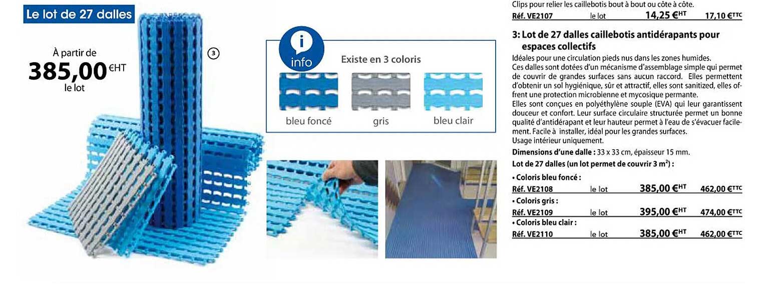 lot de 27 dalles caillebotis antidérapants pour espaces collectifs