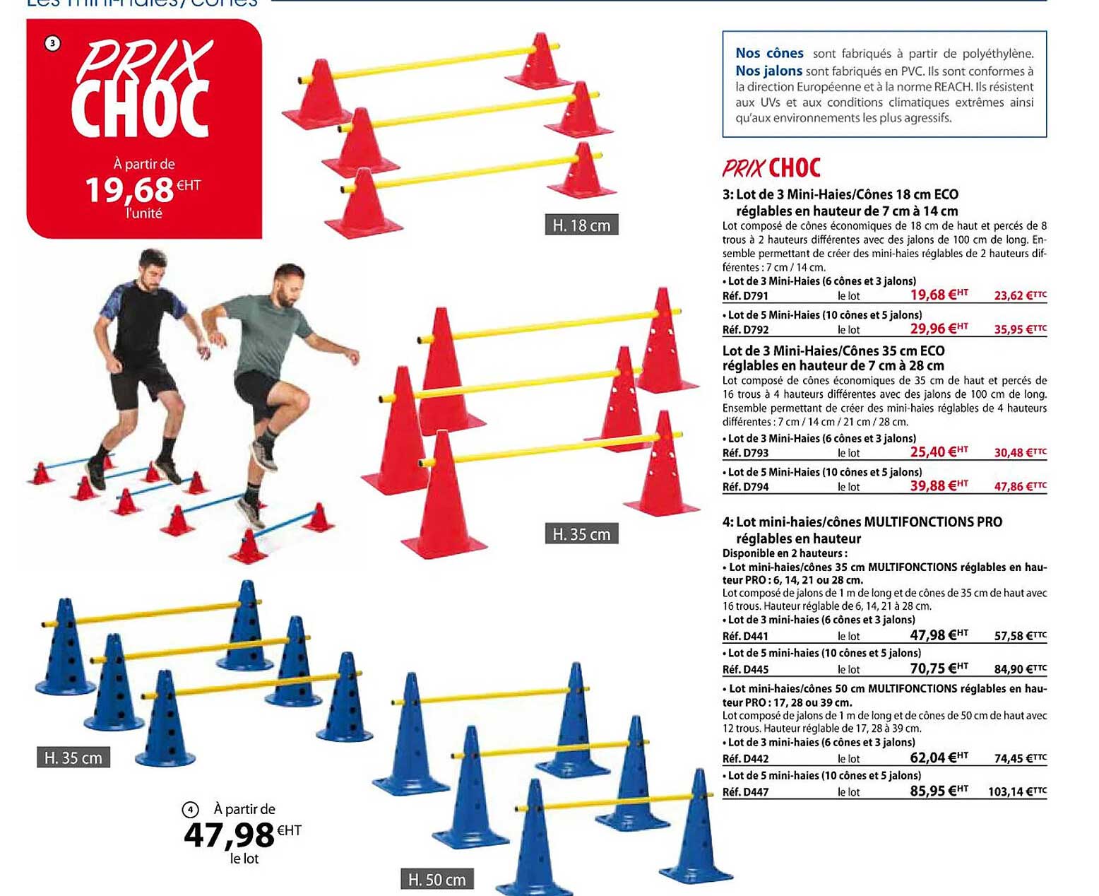 lot de 3 mini-haies-cônes 18 cm eco, lot de 3 mini-haies-cônes 35 cm eeco réglables en hauteur de 7 cm à 28 cm, lot mini-haies-cônes multifonctions pro