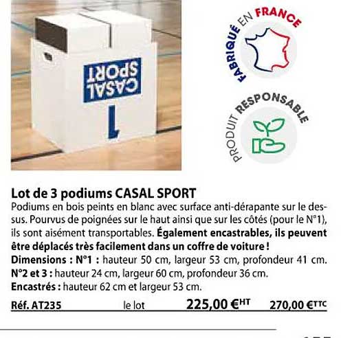 lot de 3 podiums casal sport