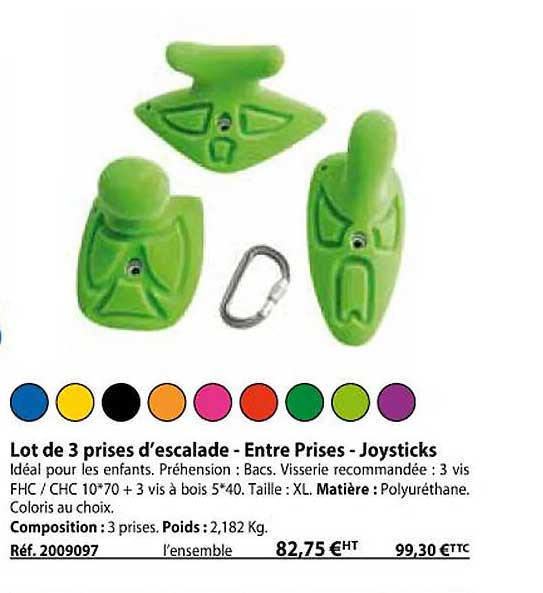 lot de 3 prises d'escalade - entre prises - joysticks