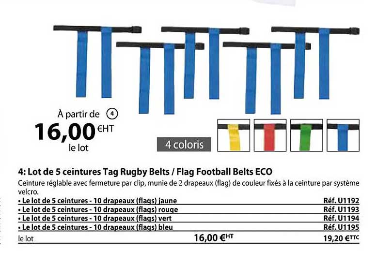 lot de 5 ceintures tag rugby belts-flag football belts eco