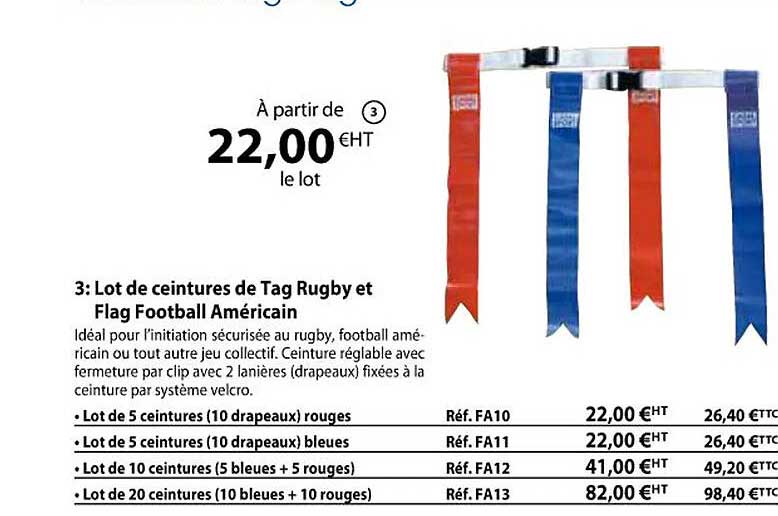 lot de ceintures de tag rugby et flag football américain