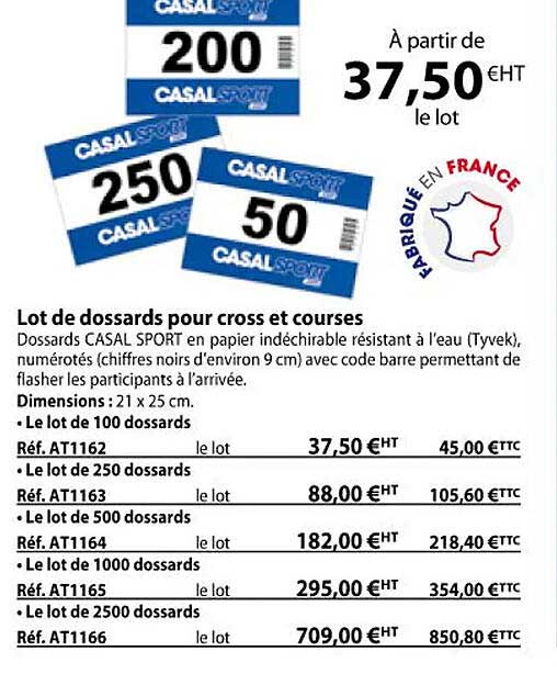 lot de dossards pour cross et courses
