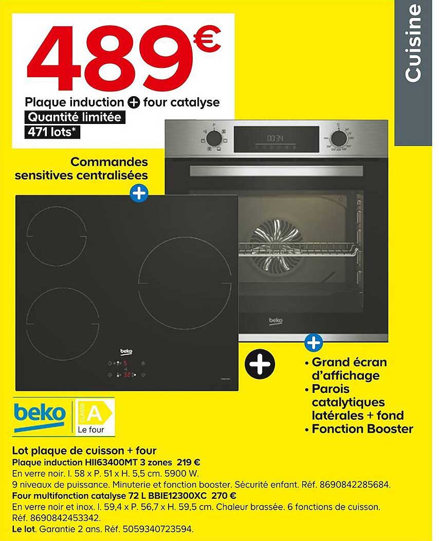 lot plaque de cuisson + four plaque induction hii63400mt 3 zones