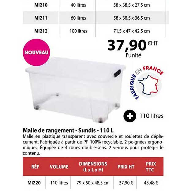 malle de rangement - sundis - 110l
