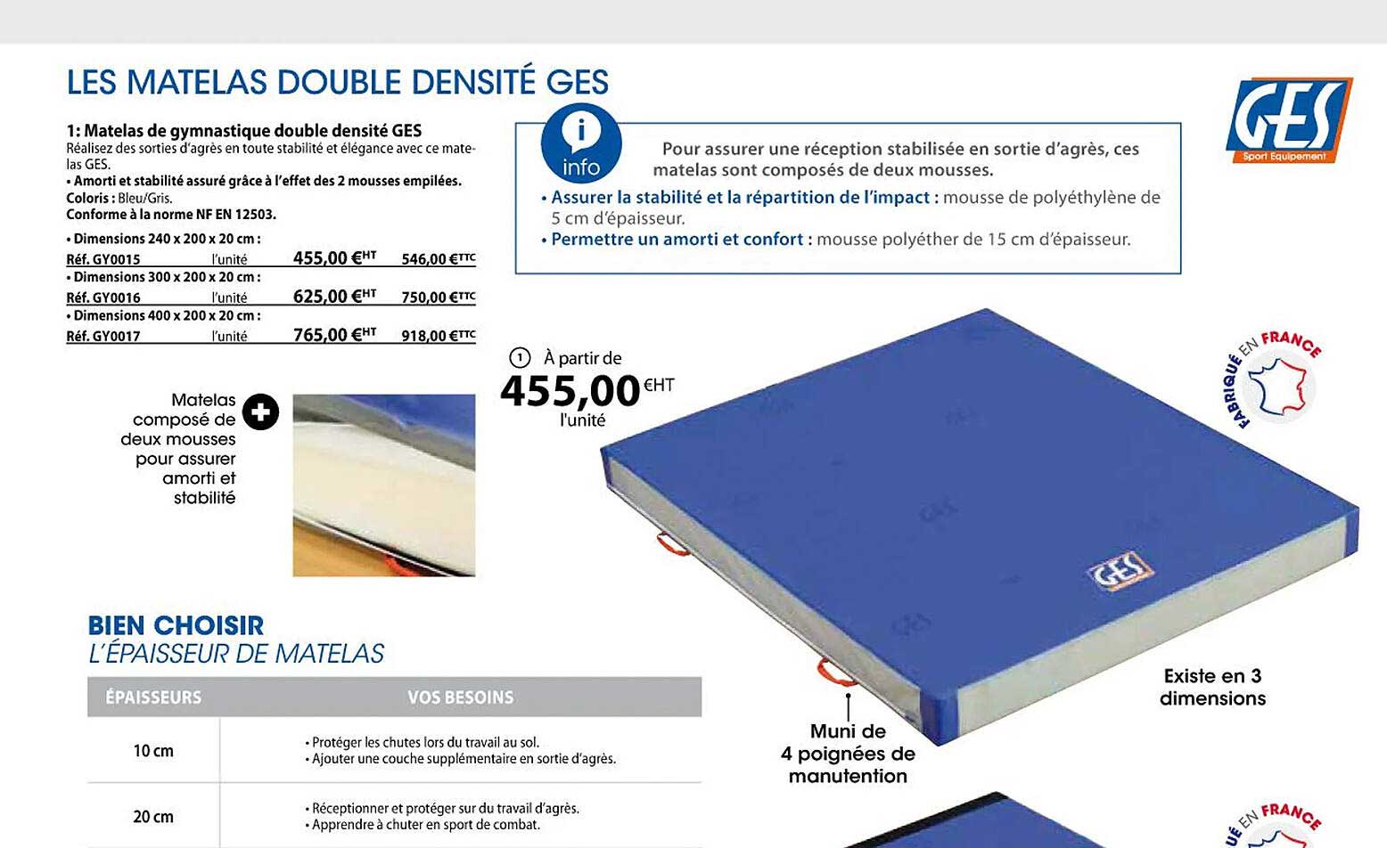 Matelas De Gymnastique Double Densité Ges