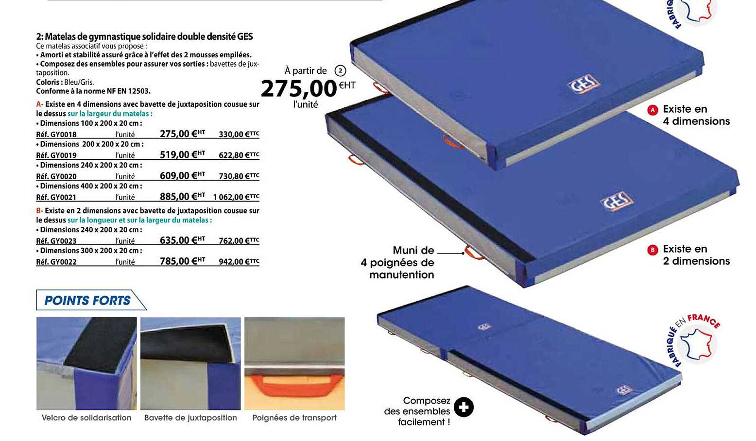 matelas de gymnastique solidaire double densité ges