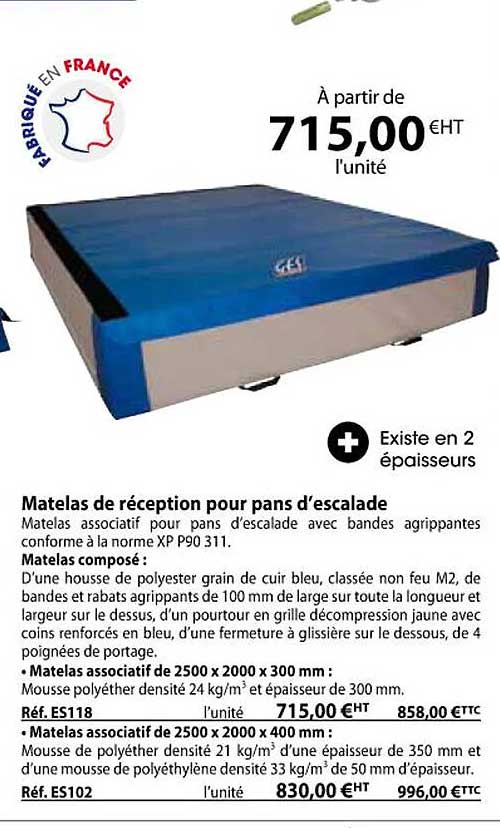 matelas de réception pour pans d'escalade