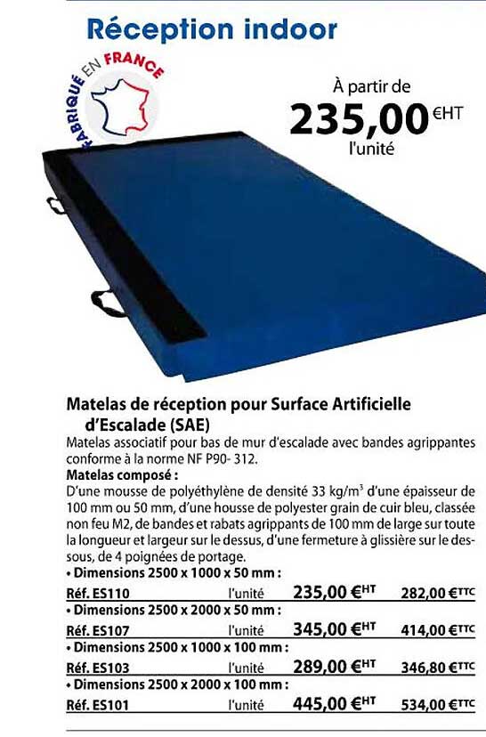 matelas de réception pour surface artificielle d'escalade