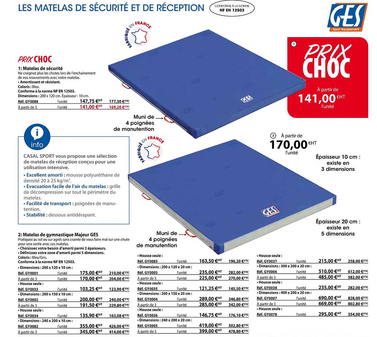 matelas de sécurité, matelas de gymnastique majeur ges