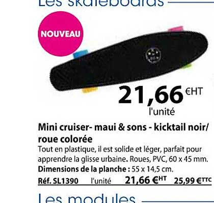 mini cruiser - maui & sons - kicktail noir-roue colorée