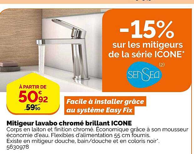 mitigeur lavabo chromé brillant icone