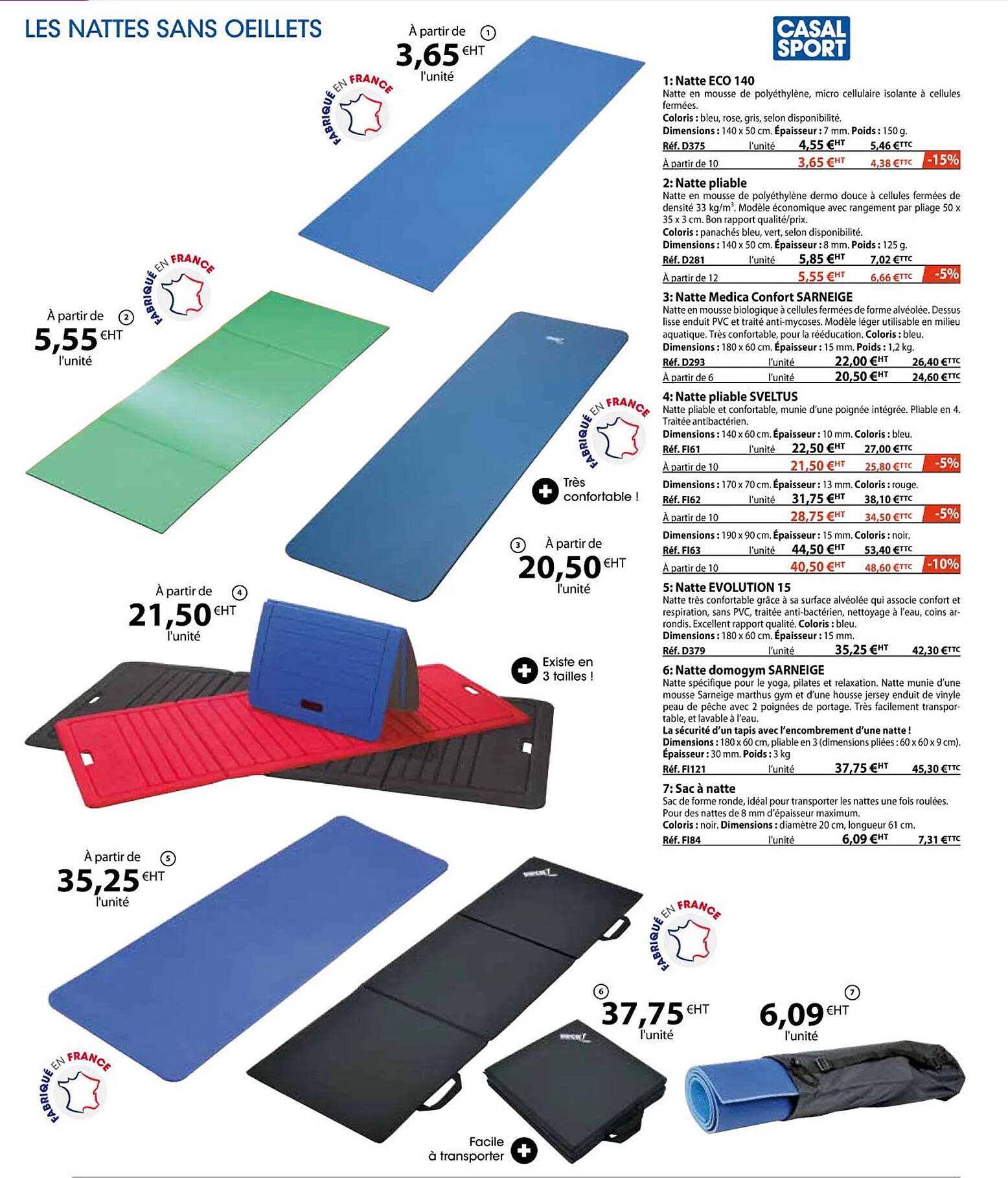 natte eco 140, natte pliable, natte medica confort sarneige, natte pliable sveltus, natte évolution 15, natte domogym sarneige, sac à natte