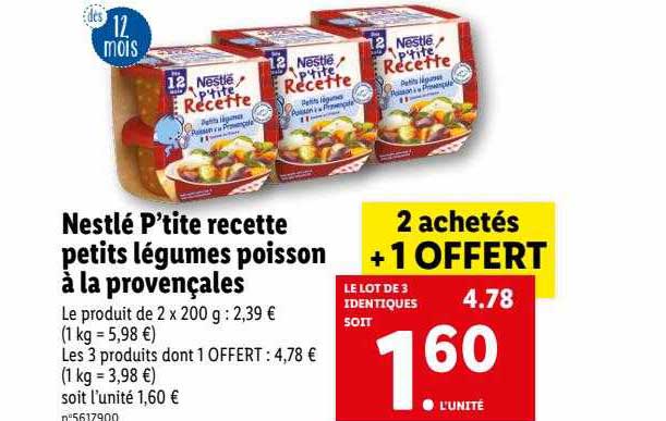 nestlé p'tite recette petits légumes poisson à la provençales